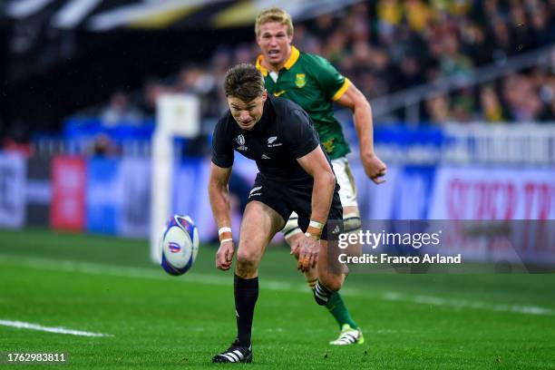 Beauden Barrett of New Zealand in action during the Rugby World Cup France 2023 Gold Final match between New Zealand and South Africa at Stade de...