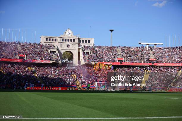 General view of the stadium during the LaLiga EA Sports match between FC Barcelona and Real Madrid CF at Estadi Olimpic Lluis Companys on October 28,...