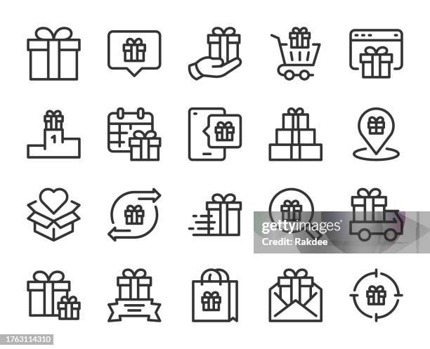 gift - line icons - bowing stock illustrations