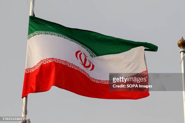 The national flag of the Islamic Republic of Iran as a participating country at the 12th St. Petersburg International Gas Forum .