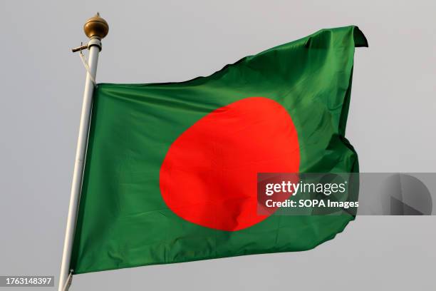 The national flag of the People's Republic of Bangladesh as a participating country at the 12th St. Petersburg International Gas Forum .