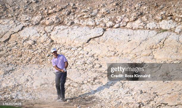 Jorge Campillo of Spain plays his second shot on the 16th hole during Day Four of the Commercial Bank Qatar Masters at Doha Golf Club on October 29,...