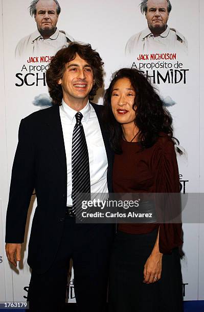Director Alexander Payne and his wife actress Sandra Oh attend the Spanish premiere of his film "About Schmidt" February 5, 2003 at Palacio de la...