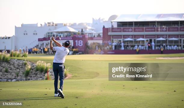 Scott Jamieson of Scotland plays his third shot on the 18th hole during Day Four of the Commercial Bank Qatar Masters at Doha Golf Club on October...