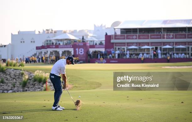 Scott Jamieson of Scotland plays his third shot on the 18th hole during Day Four of the Commercial Bank Qatar Masters at Doha Golf Club on October...