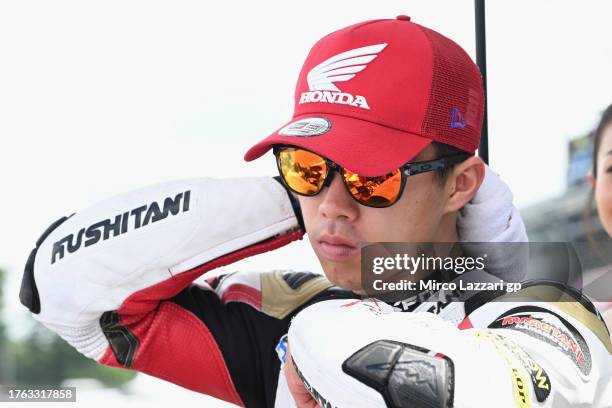 Ai Ogura of Japan and Idemitsu Honda Team Asia prepares to start on the grid during the Moto2 race during the MotoGP of Thailand - Race at Chang...