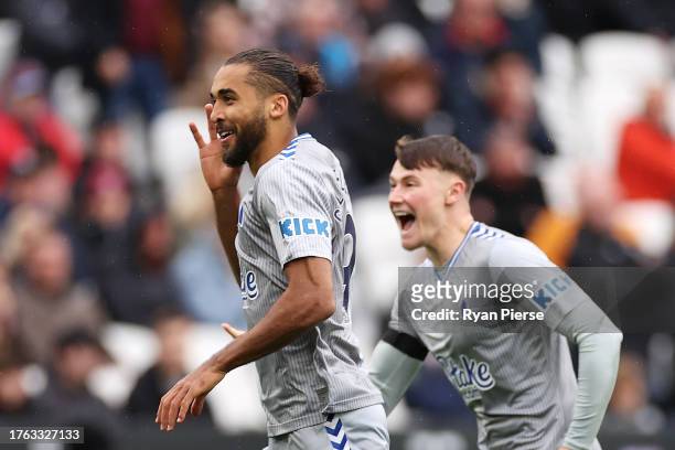Dominic Calvert-Lewin of Everton celebrates after scoring the team's first goal during the Premier League match between West Ham United and Everton...