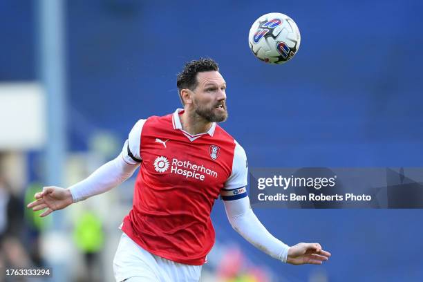 Sean Morrison of Rotherham United heads the ball during the Sky Bet Championship match between Sheffield Wednesday and Rotherham United at...