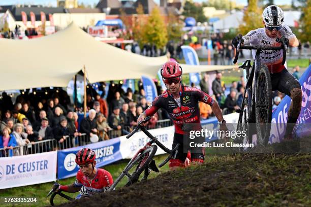 Lars Van Der Haar of The Netherlands and Team Baloise Trek Lions, Eli Iserbyt of Belgium and Team Pauwels Sauzen - Bingoal and Thibau Nys of Belgium...