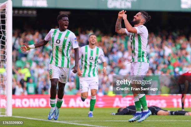 Isco Alarcon of Real Betis celebrates after scoring the teams second goal during the LaLiga EA Sports match between Real Betis and CA Osasuna at...
