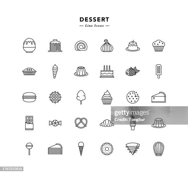 dessert line icons - cotton candy stock illustrations