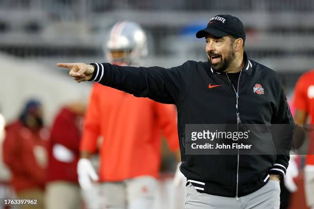Ryan Day head coach of the Ohio State Buckeyes before the game against the Wisconsin Badgers at Camp Randall Stadium on October 28, 2023 in Madison,...