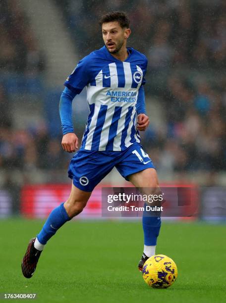 Adam Lallana of Brighton in action during the Premier League match between Brighton & Hove Albion and Fulham FC at American Express Community Stadium...