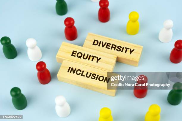 diversity equity and inclusion text on wood block - inclusão social imagens e fotografias de stock