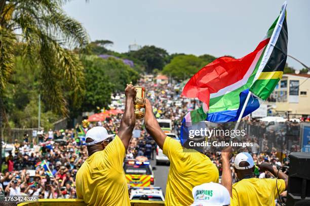 Fans during the South Africa men's national rugby team trophy tour on November 04, 2023 in Durban, South Africa.