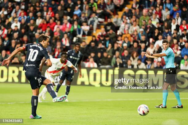 Mikel Oyarzabal of Real Sociedad scores a penalty during the LaLiga EA Sports match between Rayo Vallecano and Real Sociedad at Estadio de Vallecas...