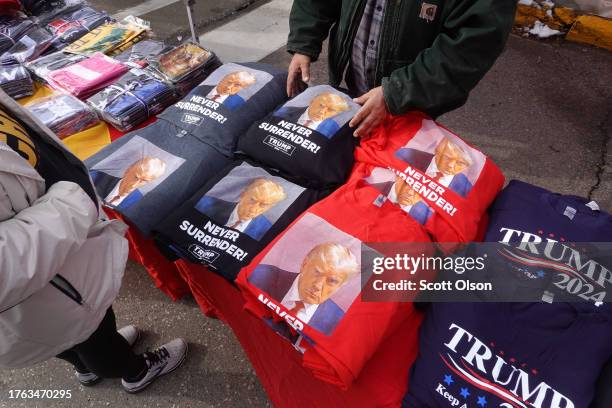 Vendor sells merchandise outside of the Orpheum Theater prior to a rally hosted by Republican presidential candidate former U.S. President Donald...