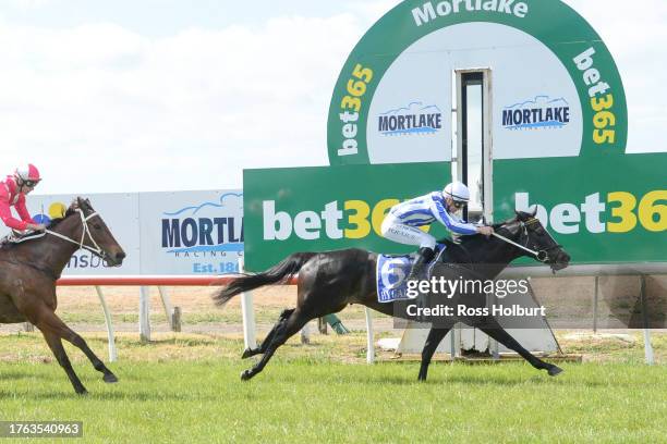 Xcessive Gamble ridden by Melissa Julius wins the Moyne Shire BM58 Handicap at Mortlake Racecourse on November 04, 2023 in Mortlake, Australia.