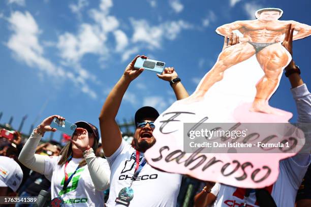 Fans show their support for Sergio Perez of Mexico and Oracle Red Bull Racing prior to the F1 Grand Prix of Mexico at Autodromo Hermanos Rodriguez on...