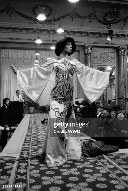 Singer Diana Ross and cast on set during the filming of Mahogony.