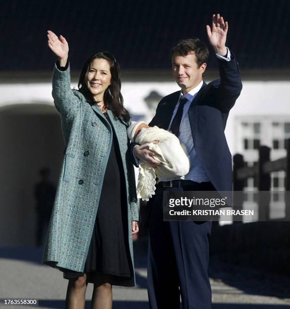 Crown Prince Frederik holds his new-born son, when he and Crown Princess Mary return to their home at Fredensborg Palace from Rigshospitalet in...
