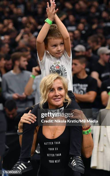 Former basketball player of Serbia national team Milica Dabovic with her son s support Partizan Mozzart Bet Belgrade during the 2023/2024 Turkish...