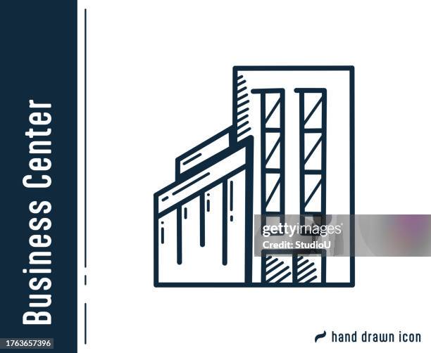 business center building single icon design. - single line drawing building stock illustrations