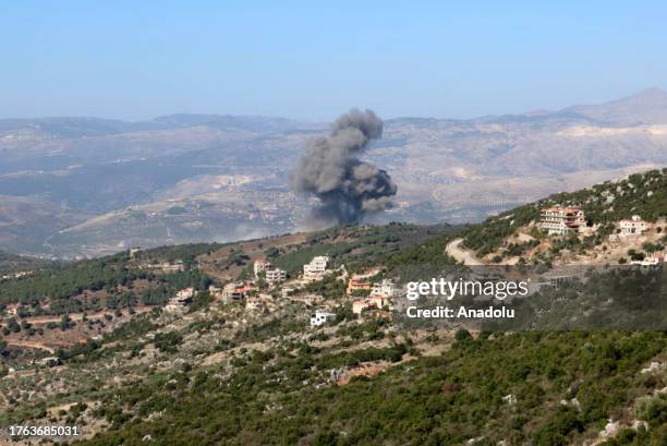 Smoke rises after Israeli airstrike on the mountainous areas around Rachaya Al Foukhar and Kfarhamam villages of Hasbaya District of the Nabatieh...