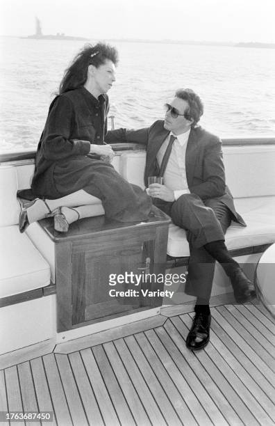 Jeanne-Claude Denat de Guillebon and Jamie Kabler attend a party aboard Malcolm Forbes' yacht "The Highlander" in the waters off New York City's...