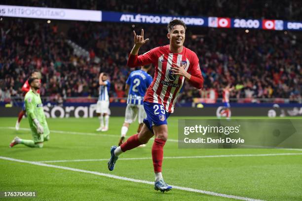 Rodrigo Riquelme of Atletico Madrid celebrates after scoring the team's first goal during the LaLiga EA Sports match between Atletico Madrid and...