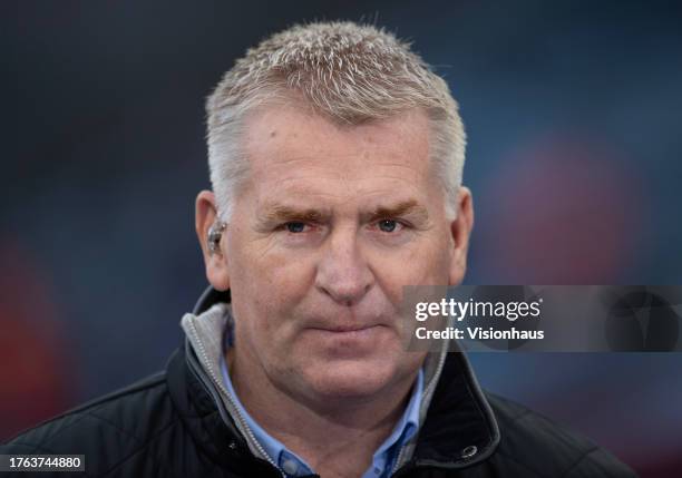 Sky Sports commentator and former Aston Villa manager Dean Smith before the Premier League match between Aston Villa and West Ham United at Villa...