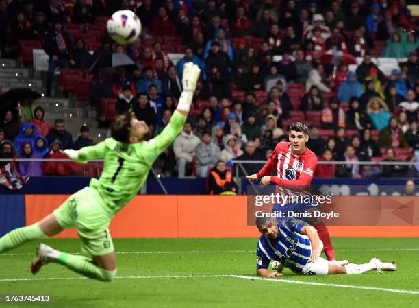 Alvaro Morata of Atletico Madrid scores the team's second goal during the LaLiga EA Sports match between Atletico Madrid and Deportivo Alaves at...