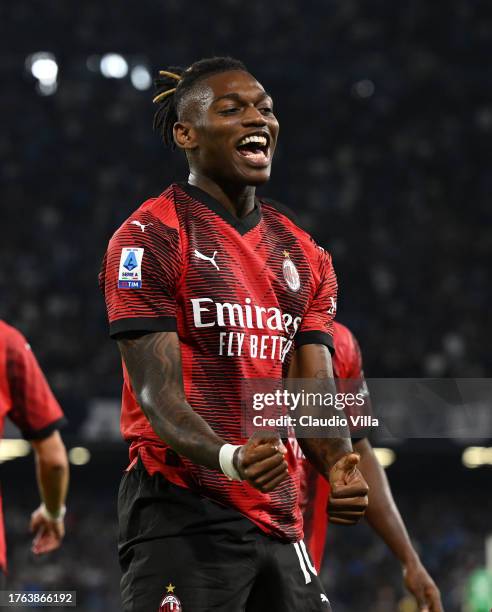Rafael Leao of AC Milan reacts during the Serie A TIM match between SSC Napoli and AC Milan at Stadio Diego Armando Maradona on October 29, 2023 in...