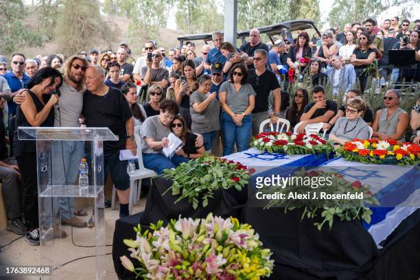 Israeli singer Rita performs at the funeral of Lili Itamari and Ram Itamari a couple from Kibbutz Kfar Aza who were killed in the Hamas attack near...