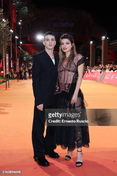 Giacomo Ferrara and Carlotta Antonelli attend a red carpet for the movie "SuburraEterna" during the 18th Rome Film Festival at Auditorium Parco Della...