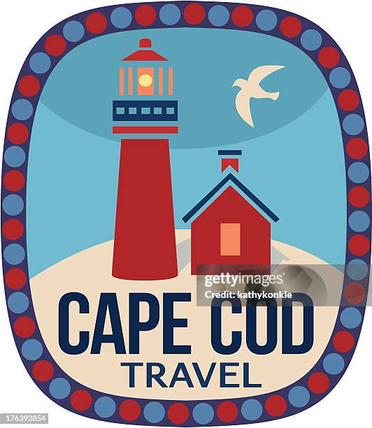 illustrazioni stock, clip art, cartoni animati e icone di tendenza di cape cod bagagli etichetta o adesivo di viaggio - capo cod