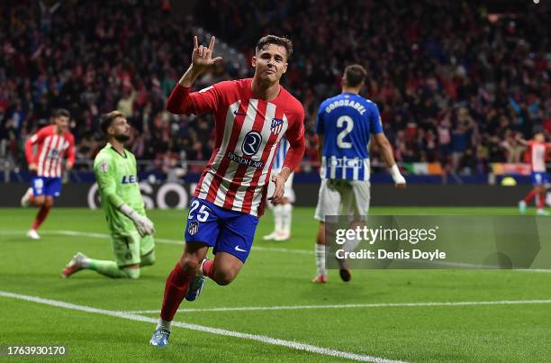 Rodrigo Riquelme of Atletico Madrid celebrates after scoring the team's first goal during the LaLiga EA Sports match between Atletico Madrid and...