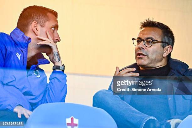 Andrea Radrizzani, co-owner of Sampdoria , talks with Andrea Mancini, sports manager of Sampdoria, prior to kick-off in the Serie B match between Uc...
