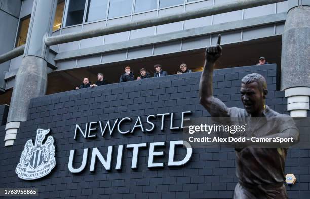 General view outside St. James Park, with the Alan Shearer statue in foreground, before the Premier League match between Newcastle United and Arsenal...