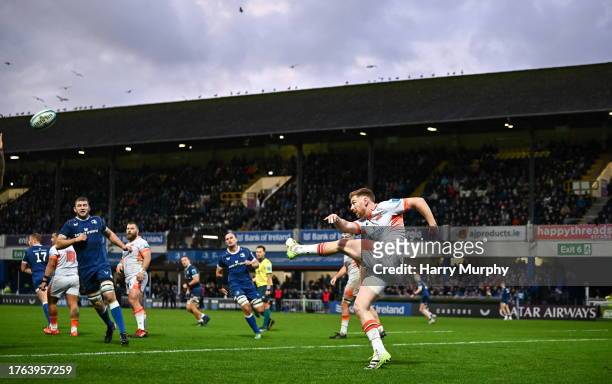 Dublin , Ireland - 4 November 2023; Ben Healy of Edinburgh kicks clear during the United Rugby Championship match between Leinster and Edinburgh at...