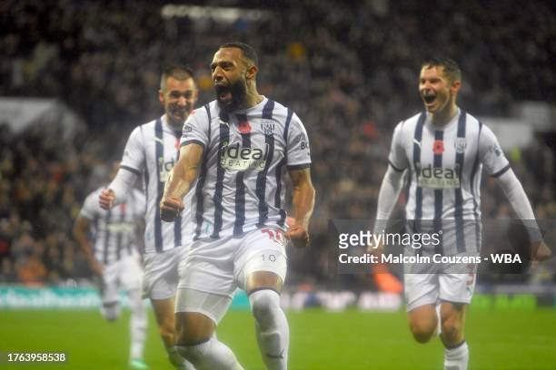 Matt Phillips of West Bromwich Albion celebrates scoring a goal during the Sky Bet Championship match between West Bromwich Albion and Hull City at...