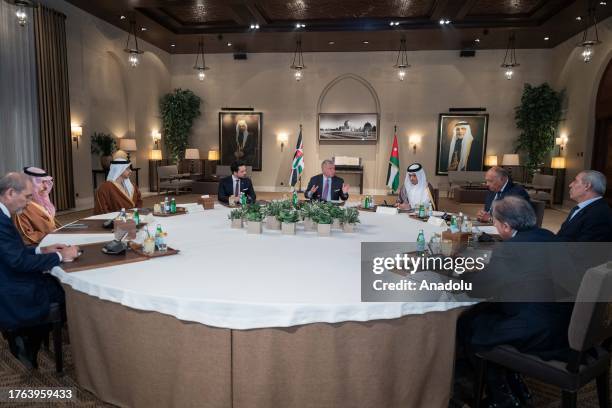 King Abdullah II of Jordan attends a 'coordination' meeting among the foreign ministers of 5 Arab countries to discuss the ongoing Israeli attacks on...