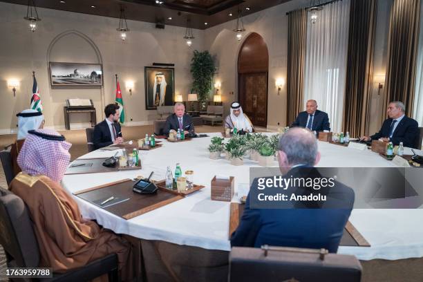 King Abdullah II of Jordan attends a 'coordination' meeting among the foreign ministers of 5 Arab countries to discuss the ongoing Israeli attacks on...