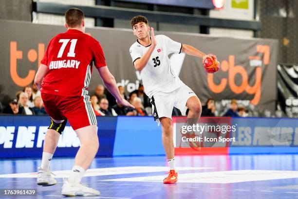 Ahmed CHAKER of Tunisie during the Tiby Handabll U19 Day 3 on November 4, 2023 at Stade Couvert Stephane Diagana , France.