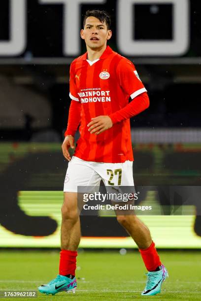 Hirving Lozano of PSV Eindhoven looks on during the Dutch Eredivisie match between Heracles Almelo and PSV Eindhoven at Erve Asito on November 4,...