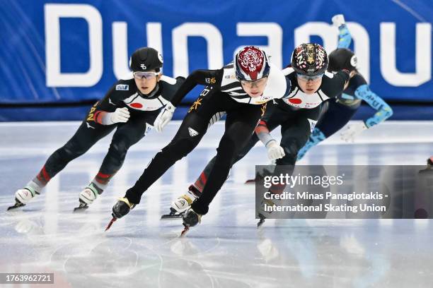 Shim Suk Hee of the Republic of Korea competes in the women's 500 m quarterfinals during the ISU Four Continents Short Track Speed Skating...