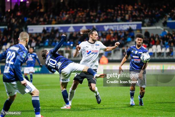 Julien ANZIANI of Dunkerque, Andy CARROLL of Amiens and Nehemiah FERNANDEZ of Dunkerque during the Ligue 2 BKT match between Union Sportive du...