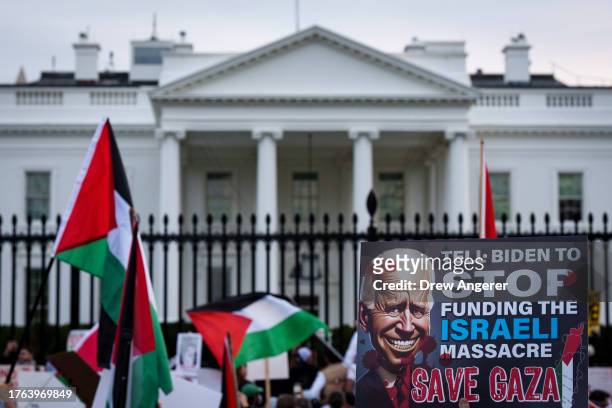 Thousands of people gather outside the White House during the National March on Washington for Palestine while calling for a ceasefire between Israel...