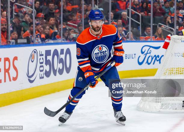 Sam Gagner of the Edmonton Oilers skates during first period action against the Nashville Predators at Rogers Place on November 04, 2023 in Edmonton,...