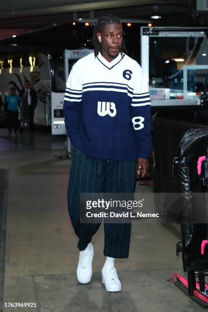 Jrue Holiday of the Boston Celtics arrives to the arena before the game against the Brooklyn Nets on November 4, 2023 at the Barclays Center in...
